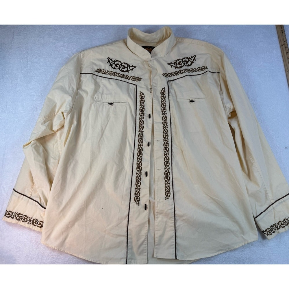 El General Beige‎ Brown Western Cowboy Rodeo Front/Back  Embroidered XXXL Shirt